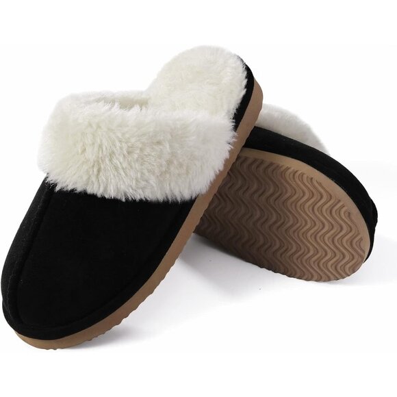 Women's Black Warm Comfy Memory Foam Slippers Closed-toe Indoor House Shoes - Picture 3 of 7